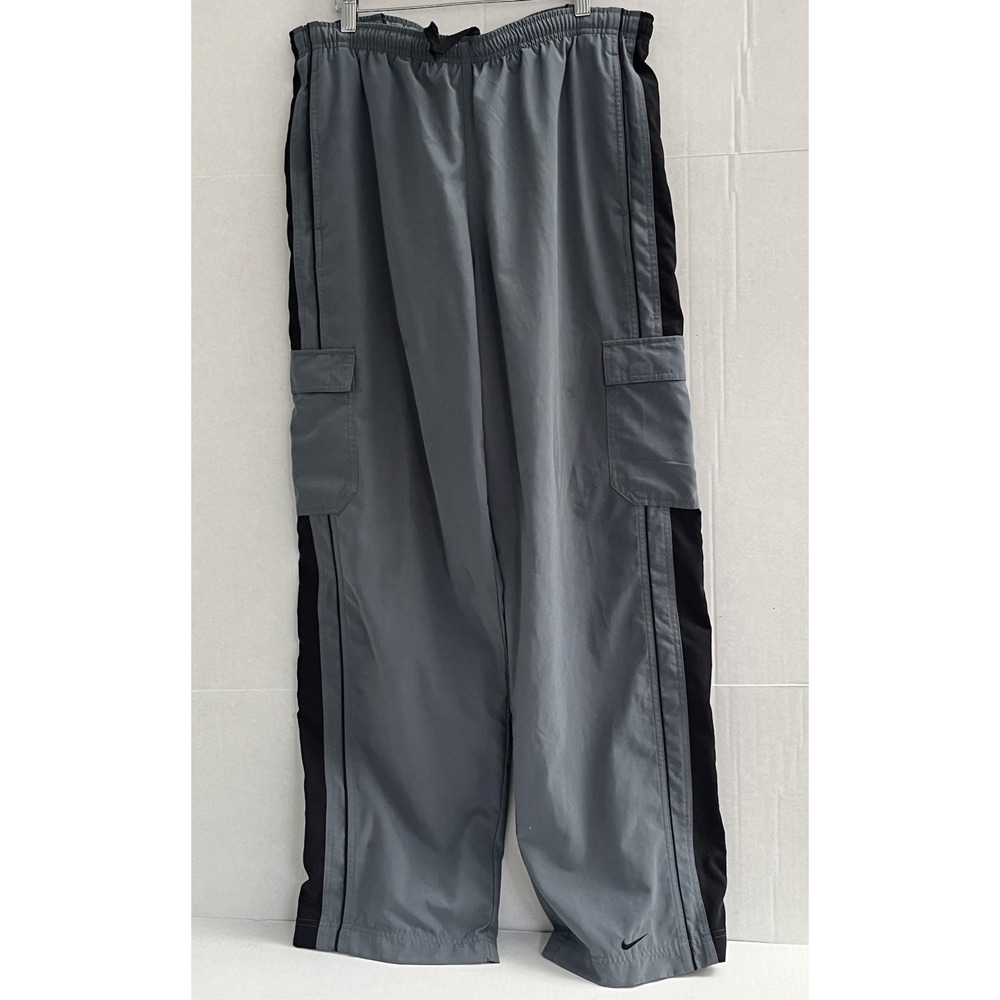 VINTAGE Nike Woven Pants Adult Large Blue Mesh Lined Gray Tag 90s Y2K Warm Up